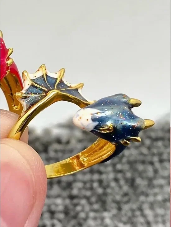 Gold Dragon Wrap Ring with Blue Speckled Enamel-New-Boutique - Picture 2 of 4